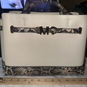 Michael Kors White and Black Satchel with Snake Print